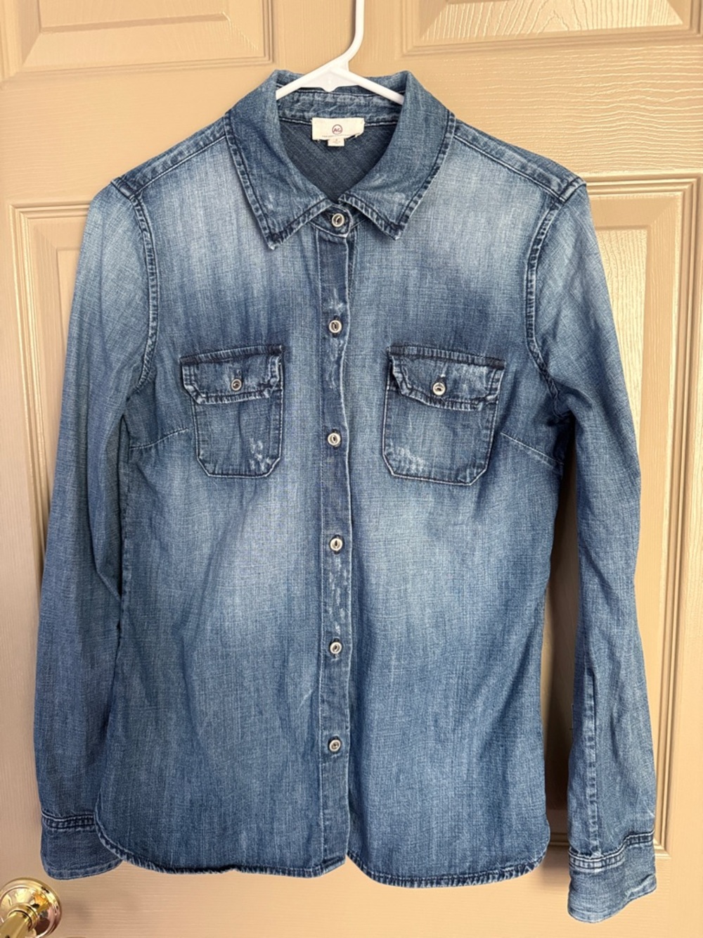 Ag Adriano Goldschmied Washed Denim Button-Down Shirt - Blue